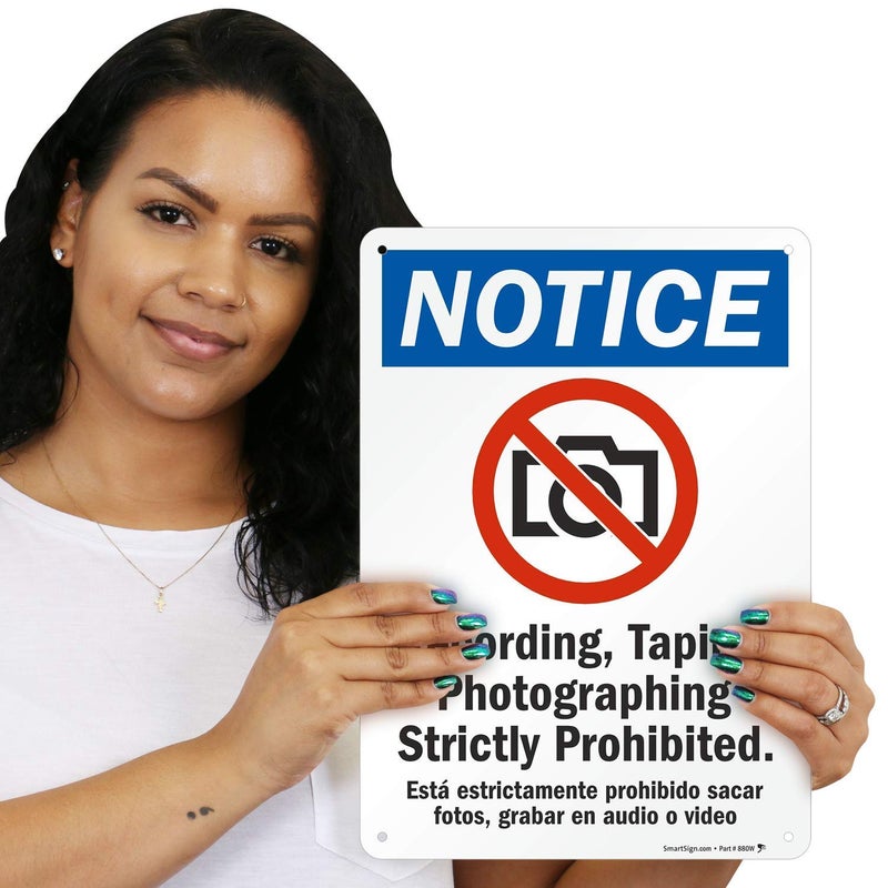 SmartSign "Notice - Recording, Taping, Photographing Strictly Prohibited" Bilingual Sign | 10" x 14" Plastic - Image 2